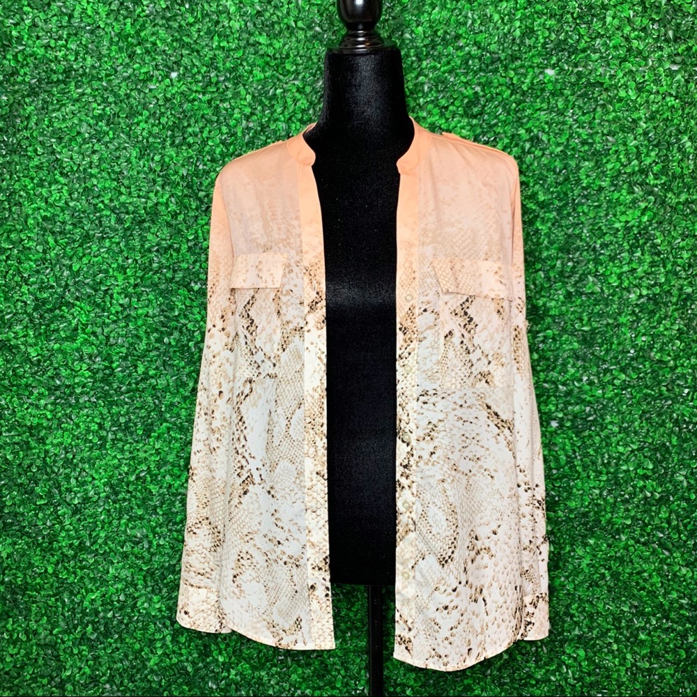 Calvin Klein Pink & Brown Snake Skin Print Blouse